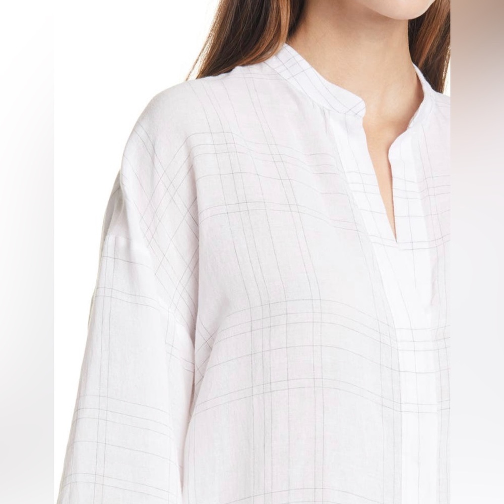 Vince Plaid Button-Up Blouse OPTIC WHITE, Size X-Small